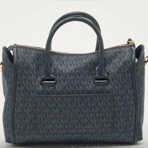 Michael Kors Handbags - Michael Kors Signature Carine Medium Satchel Navy Blue.